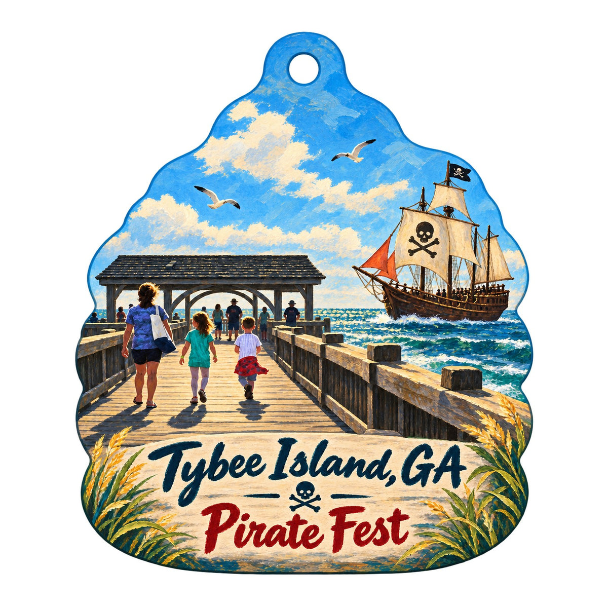 Tybee Island Marine Science Center Town Icon custom wood ornament OC730 on white