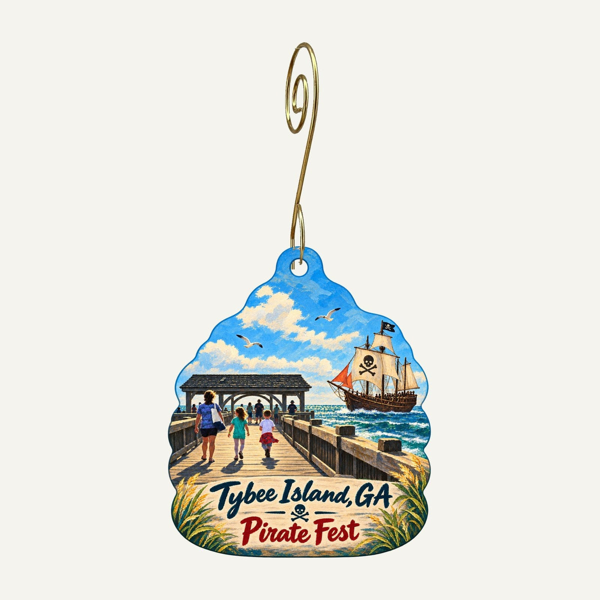 Tybee Island Marine Science Center Town Icon custom wood ornament OC730 hanging on hook
