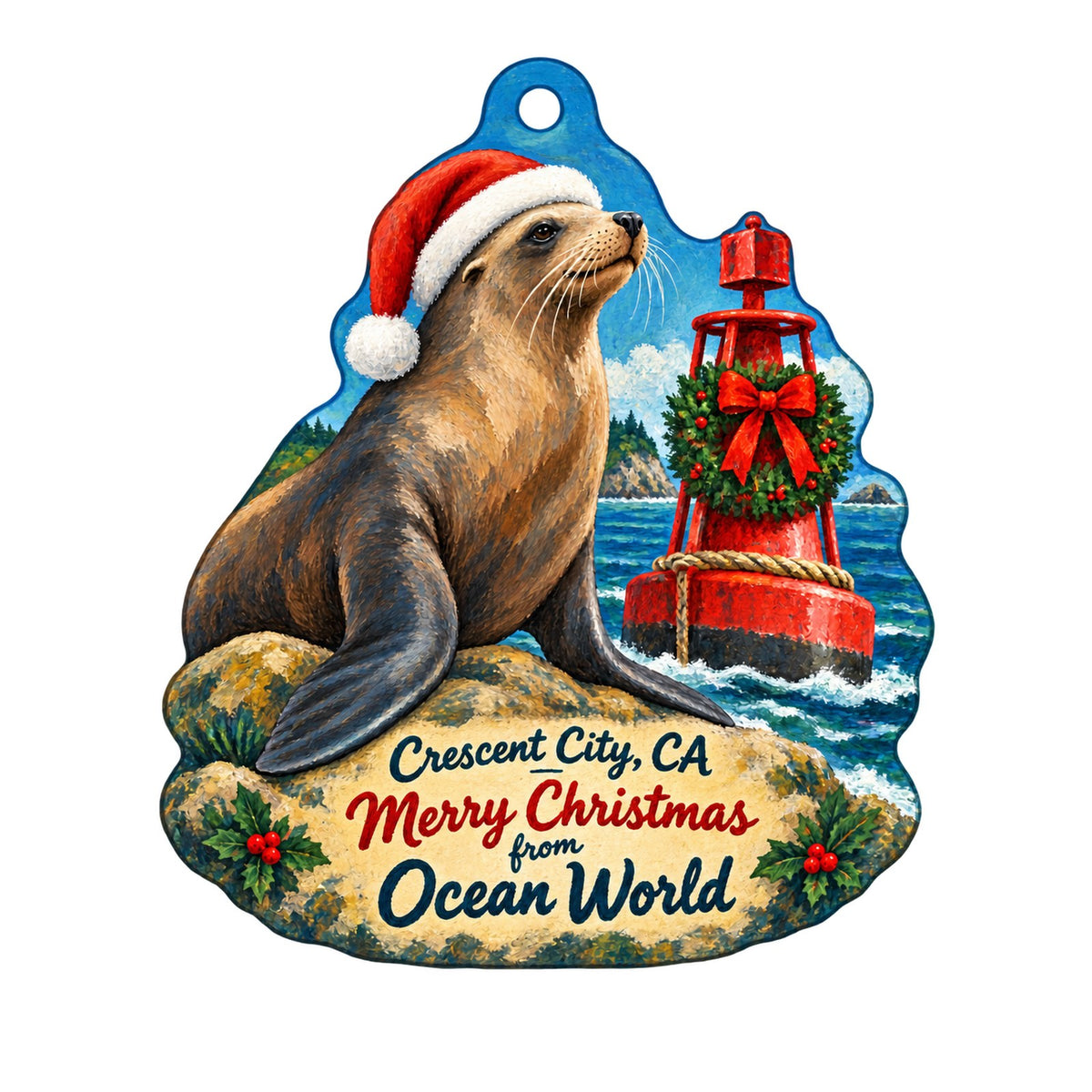 Ocean World Christmas custom wood ornament OC732 on white