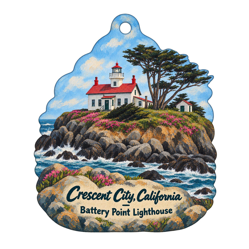 Ocean World Town Icon custom wood ornament OC733 on white