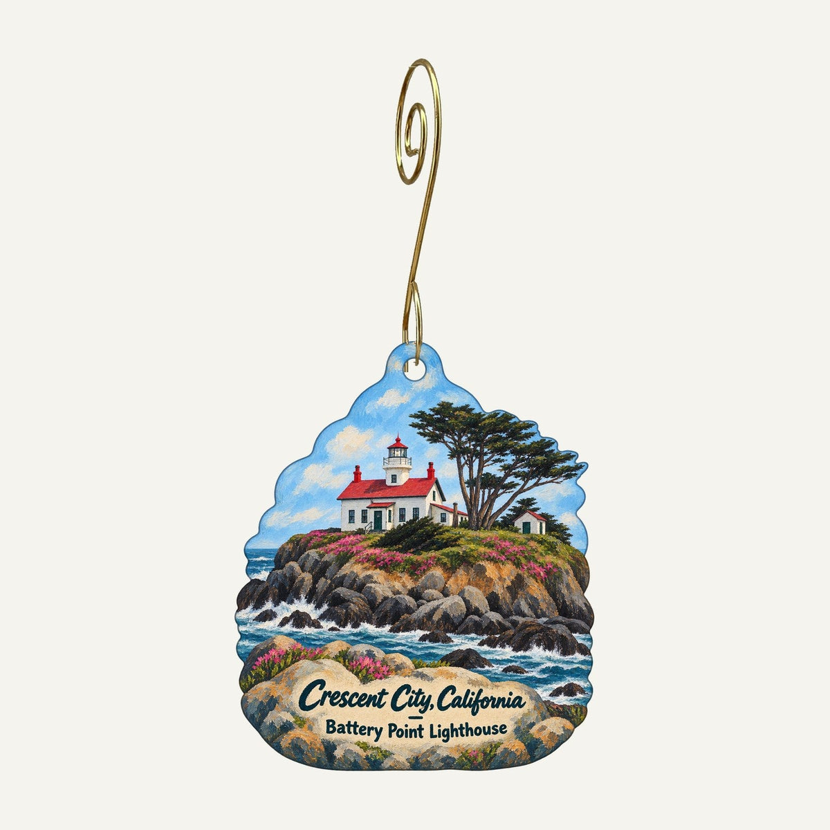 Ocean World Town Icon custom wood ornament OC733 hanging on hook