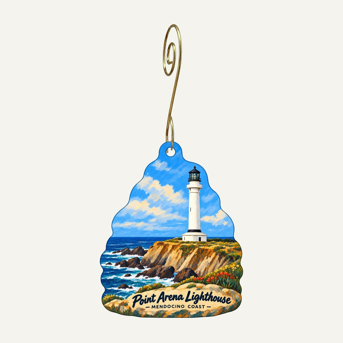 Point Arena Lighthouse Logo custom wood ornament OC737 hanging on hook