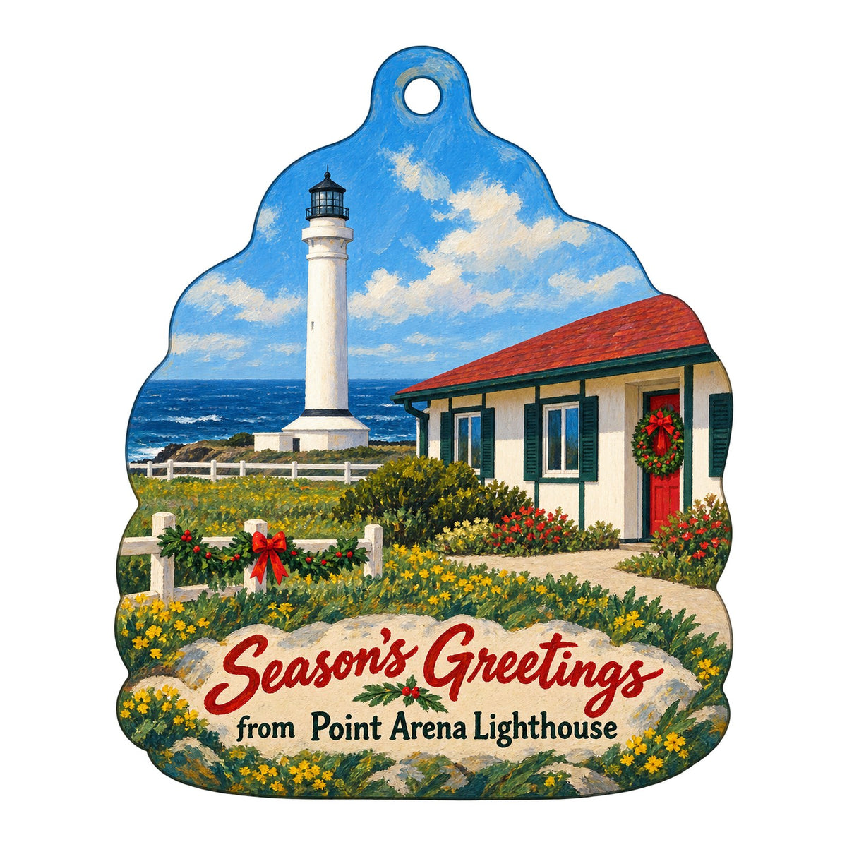 Point Arena Lighthouse Christmas custom wood ornament OC738 on white