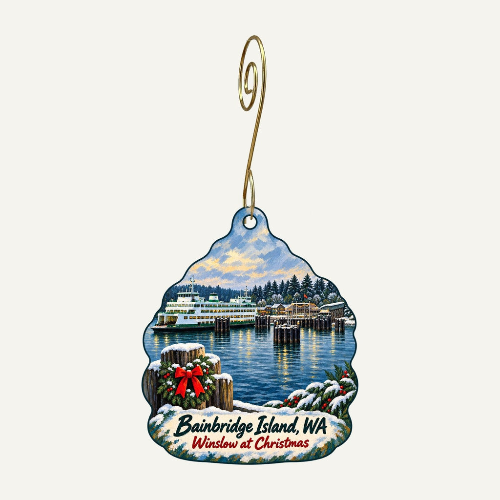 Eagle Harbor Book Co. Christmas custom wood ornament OC744 hanging on hook