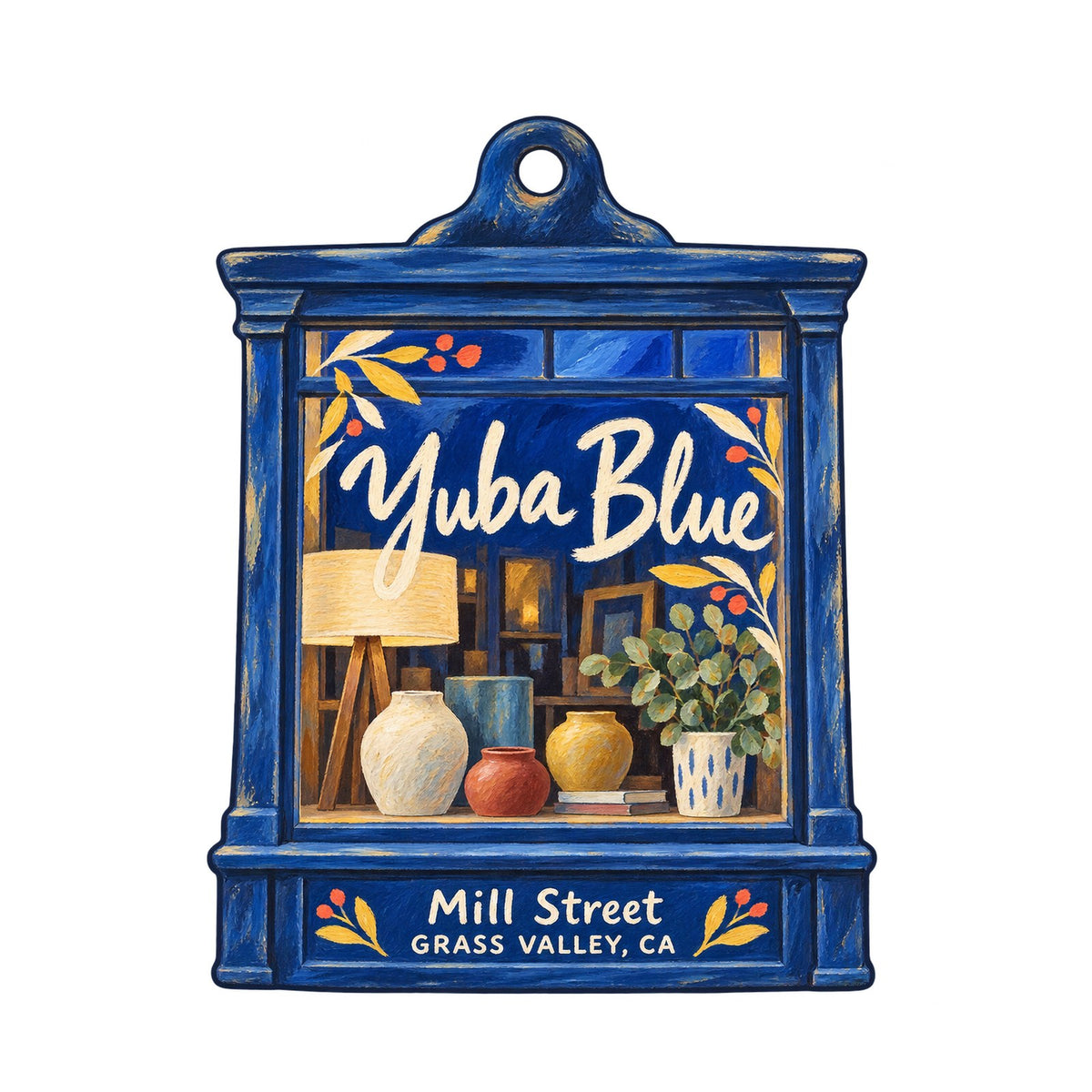 Yuba Blue Logo custom wood ornament OC746 on white