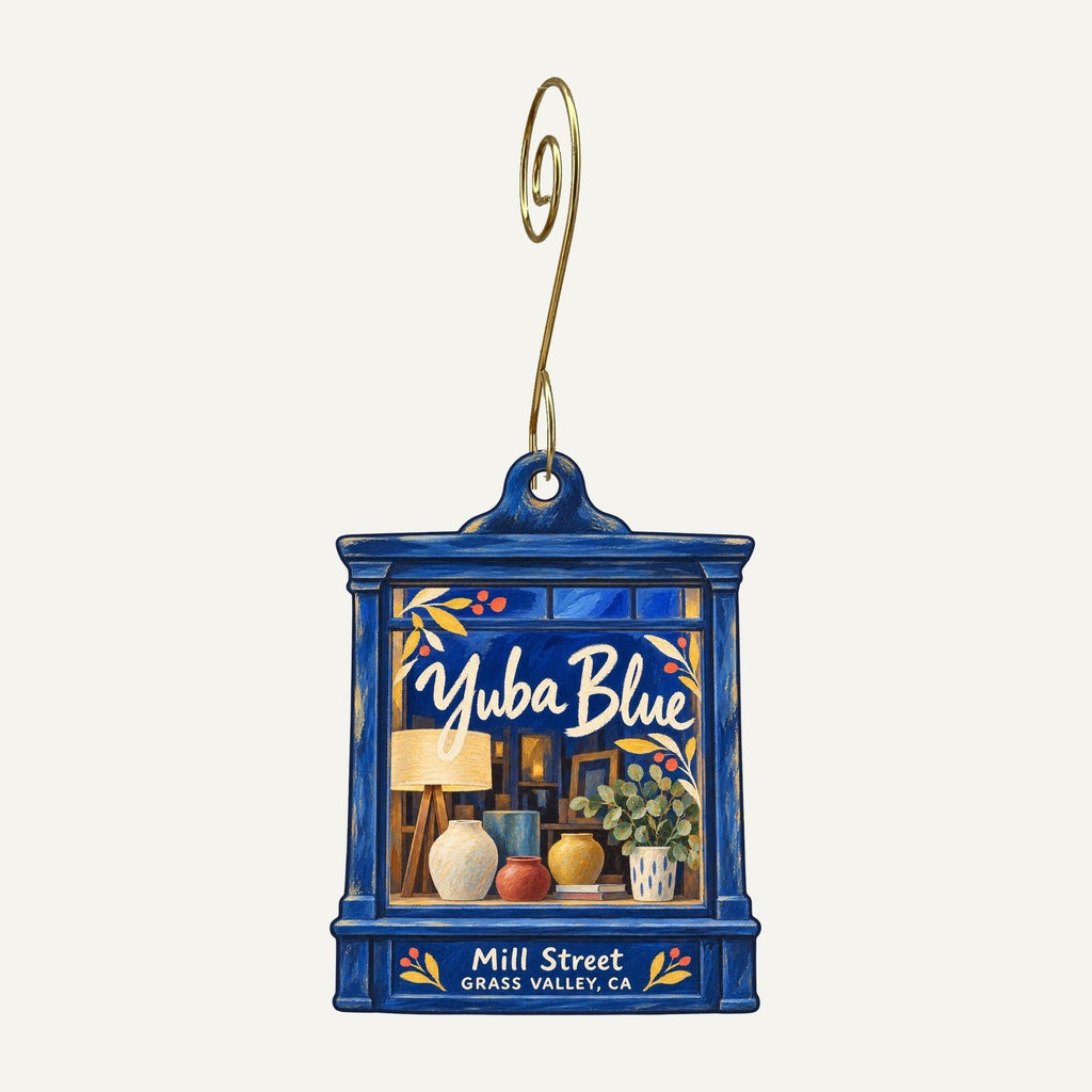 Yuba Blue Logo custom wood ornament OC746 hanging on hook