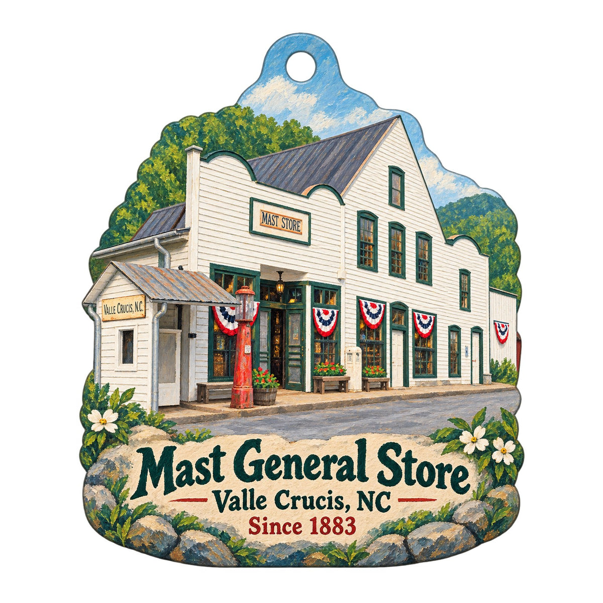 Mast General Store Logo custom wood ornament OC74 on white