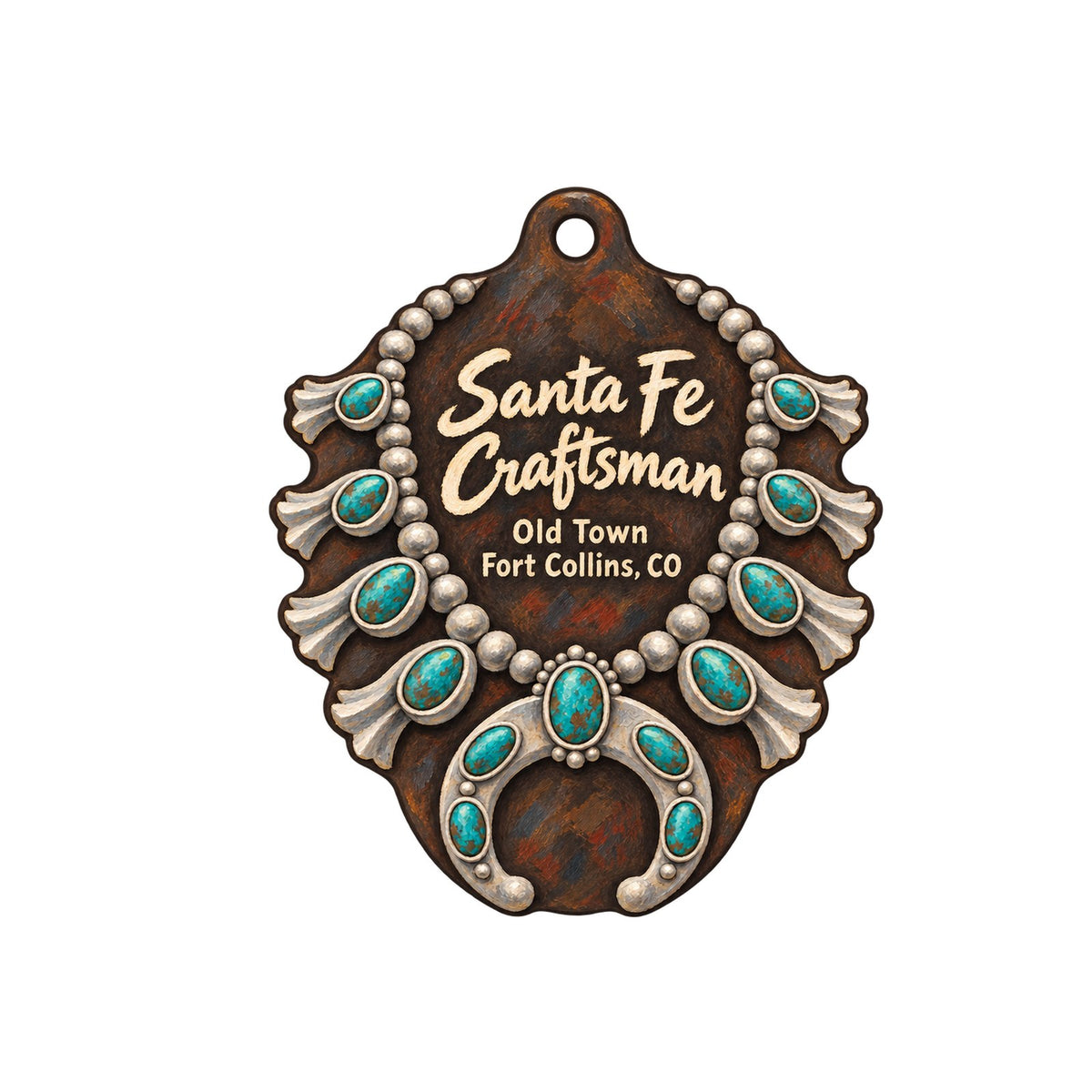 Santa Fe Craftsman Logo custom wood ornament OC758 on white