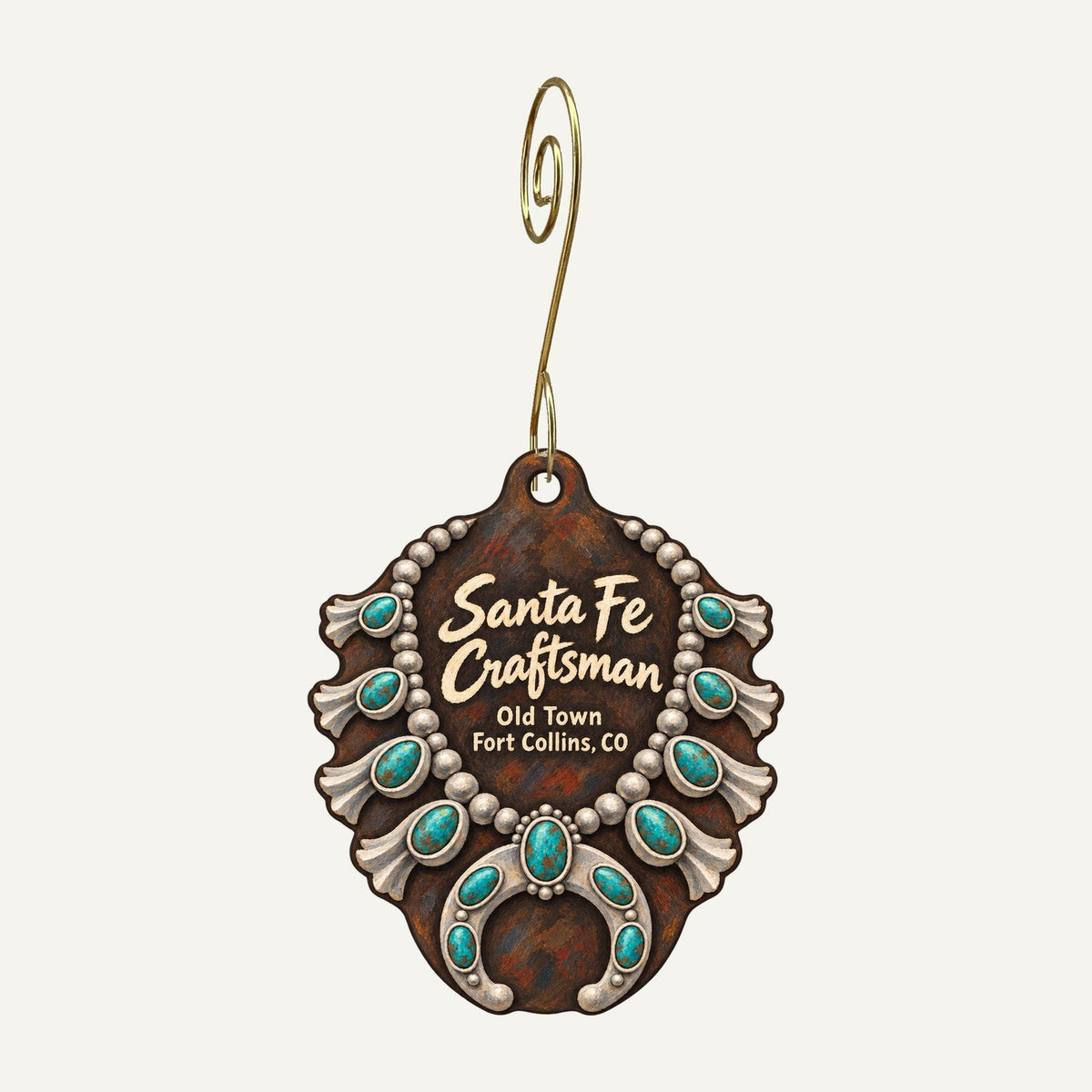 Santa Fe Craftsman Logo custom wood ornament OC758 hanging on hook