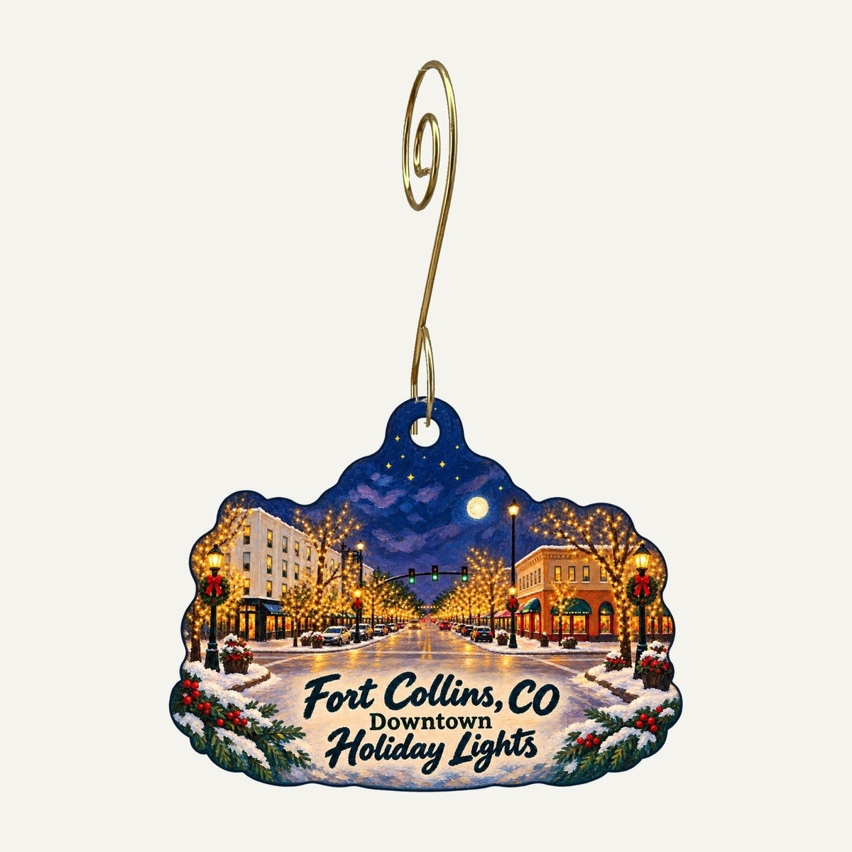 Santa Fe Craftsman Christmas custom wood ornament OC759 hanging on hook