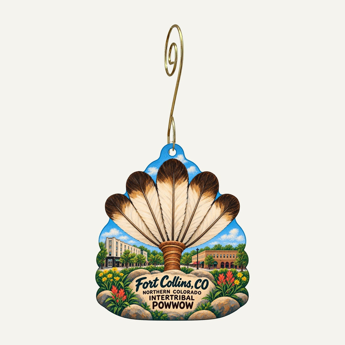 Santa Fe Craftsman Town Icon custom wood ornament OC760 hanging on hook