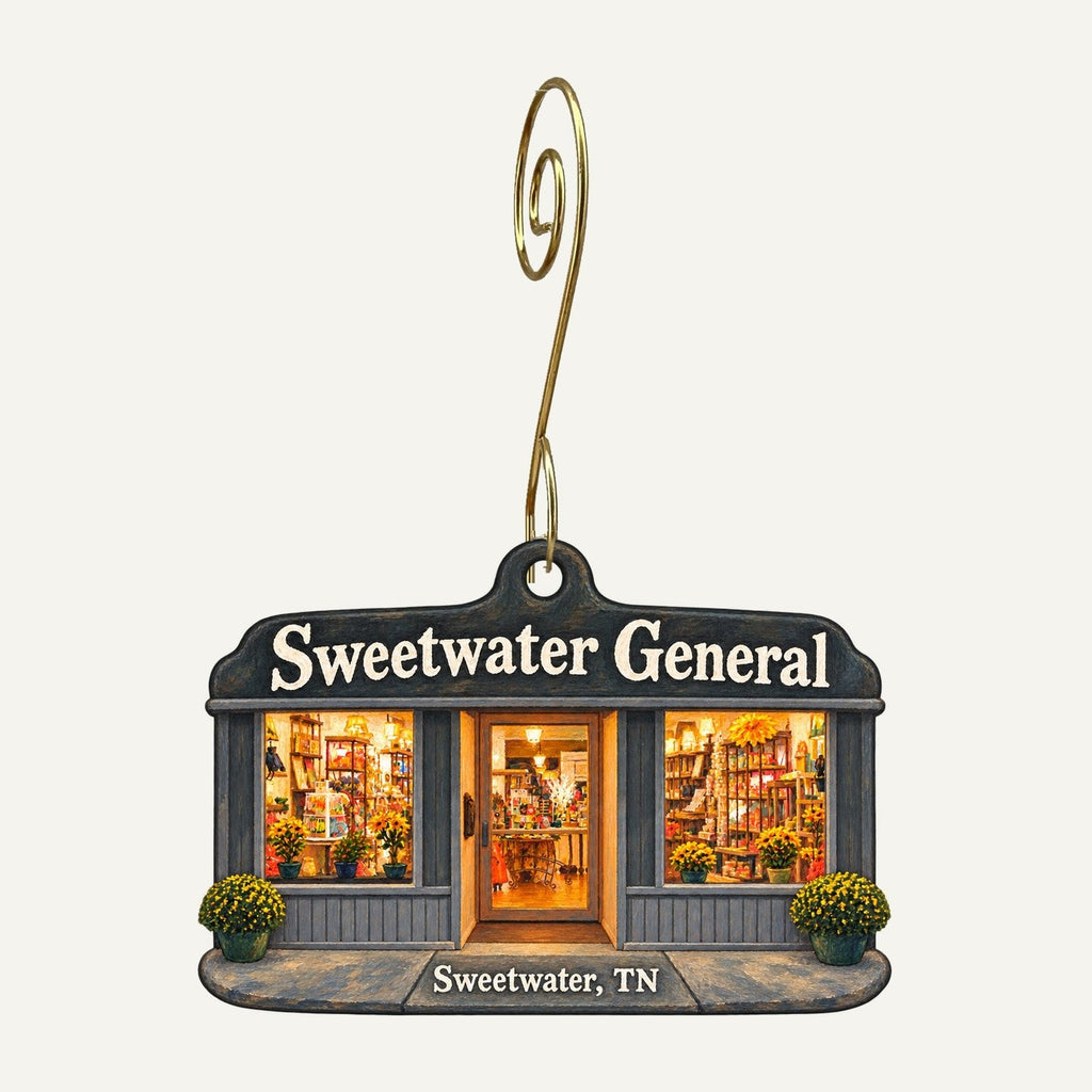 Sweetwater General Logo custom wood ornament OC764 hanging on hook