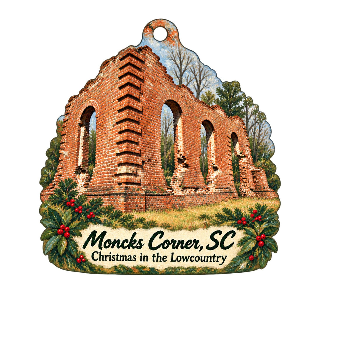 Mepkin Abbey Store Christmas custom wood ornament OC771 on white