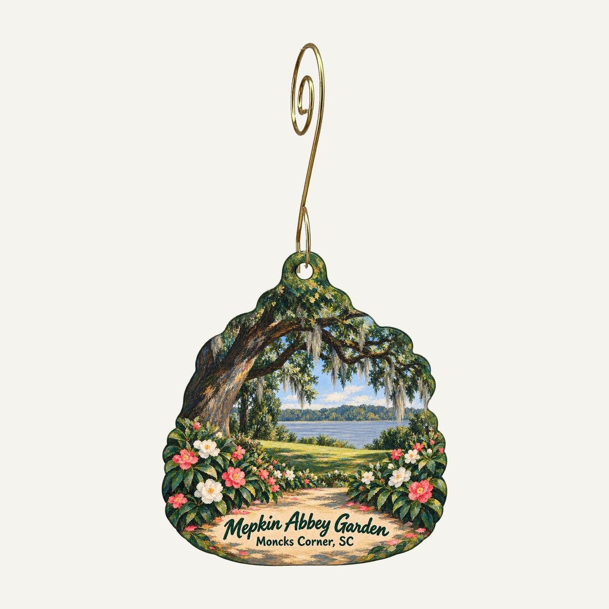 Mepkin Abbey Store Town Icon custom wood ornament OC772 hanging on hook