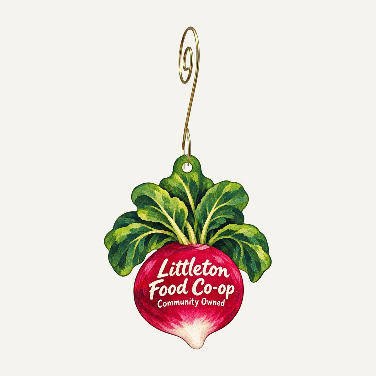 Littleton Food Co-op Logo custom wood ornament OC782 hanging on hook