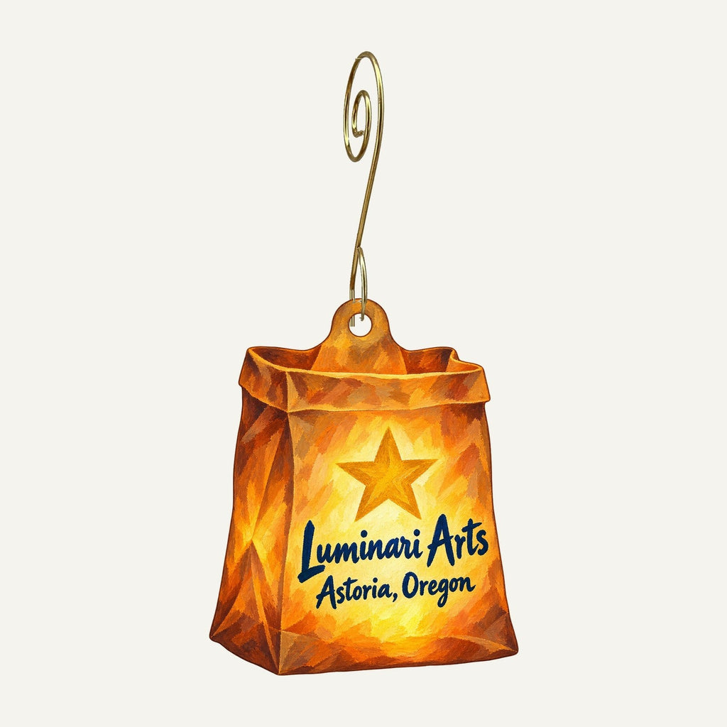 Luminari Arts Logo custom wood ornament OC785 hanging on hook
