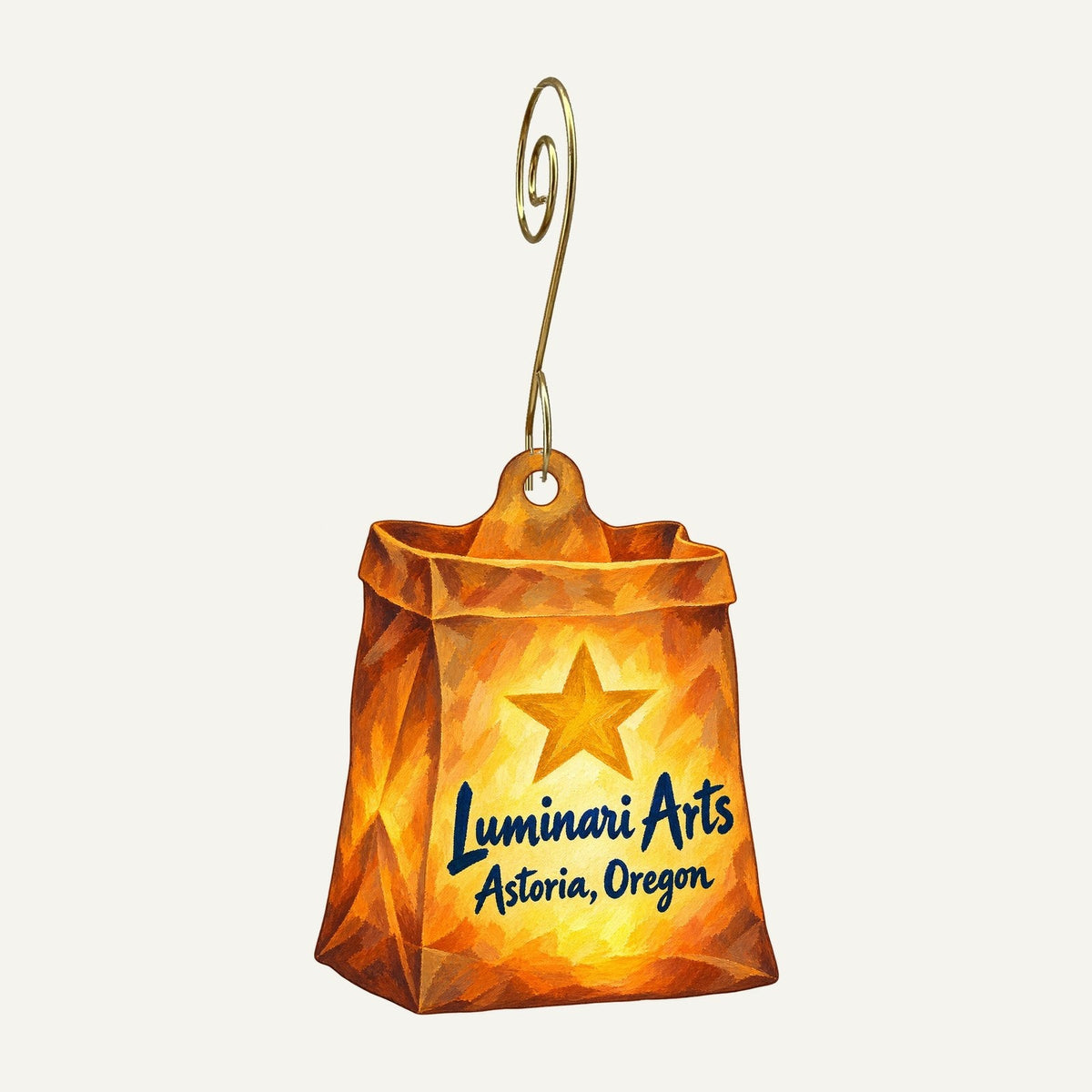 Luminari Arts Logo custom wood ornament OC785 hanging on hook