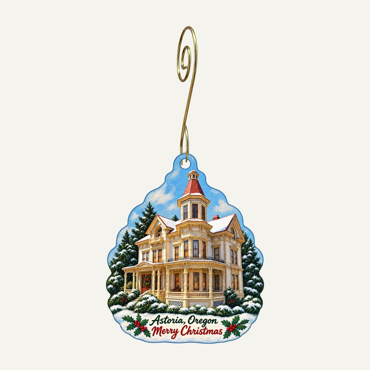 Luminari Arts Christmas custom wood ornament OC786 hanging on hook