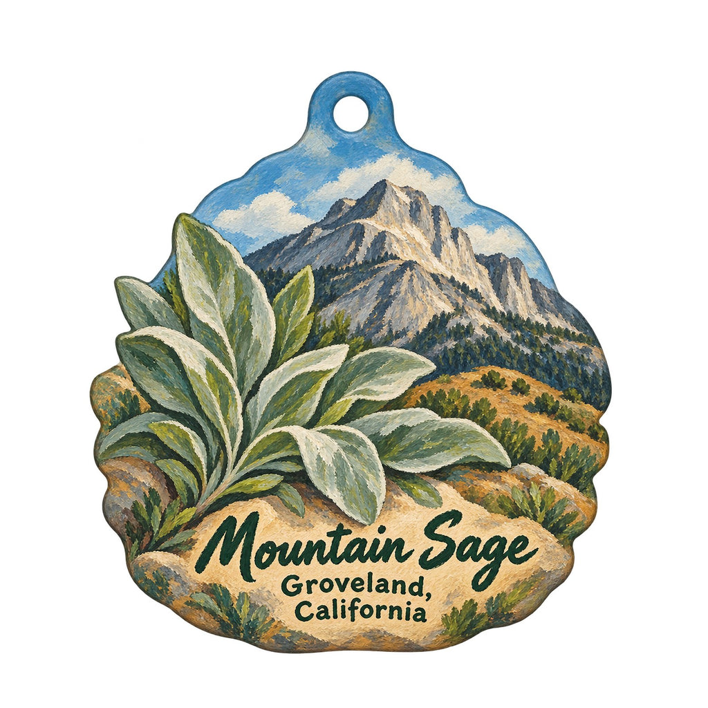 Mountain Sage Coffee Logo custom wood ornament OC800 on white