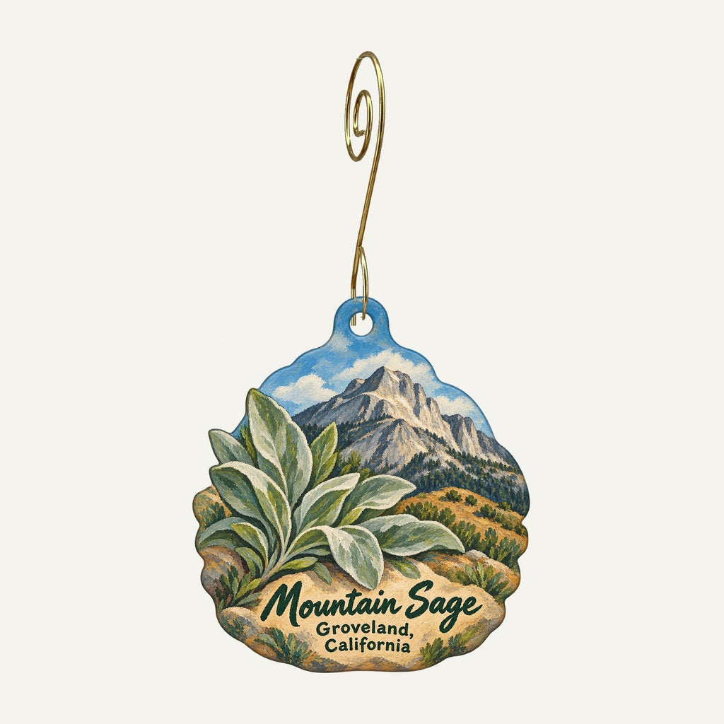 Mountain Sage Coffee Logo custom wood ornament OC800 hanging on hook