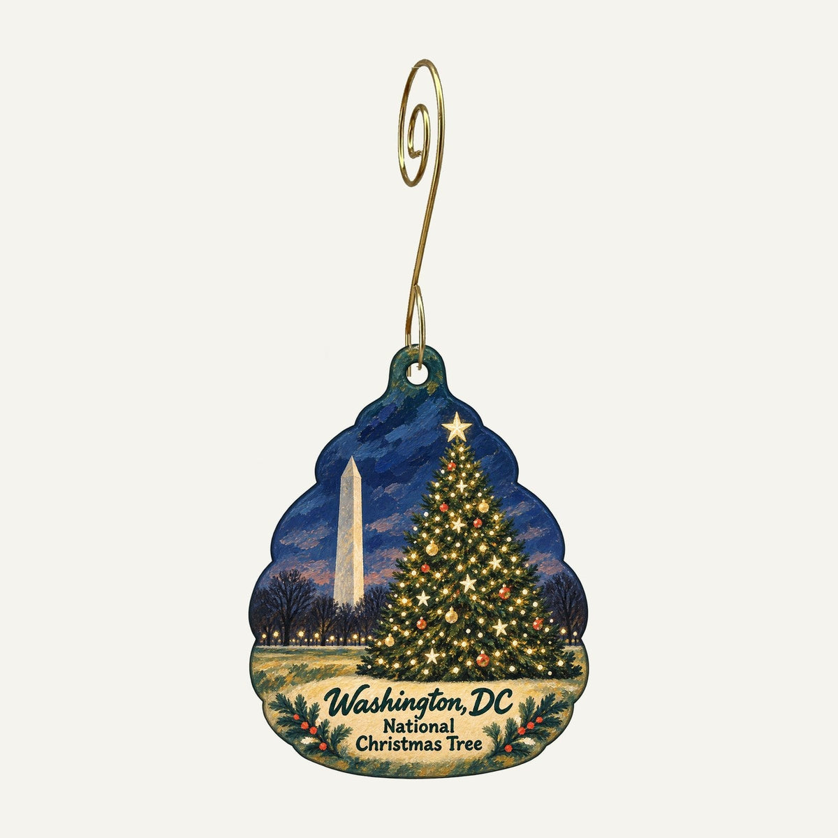 DAR Museum Shop Christmas custom wood ornament OC804 hanging on hook