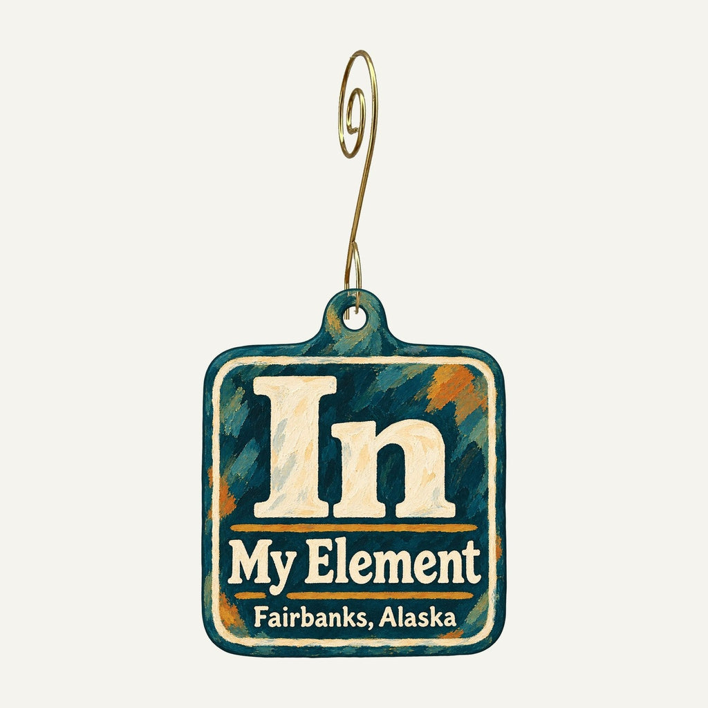 In My Element Logo custom wood ornament OC806 hanging on hook