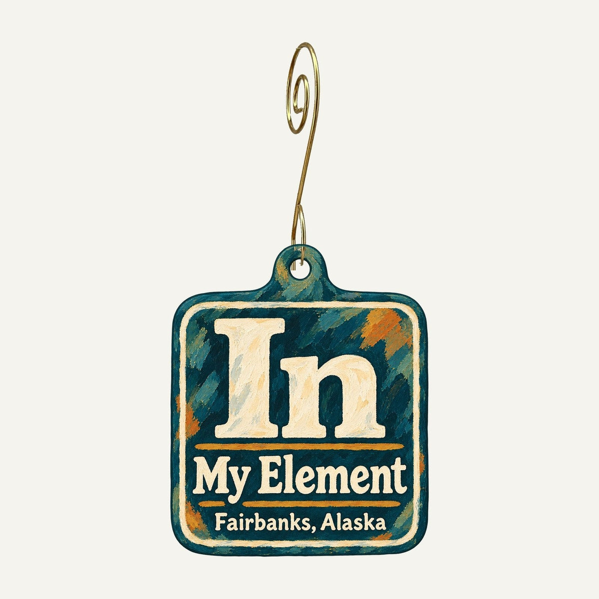 In My Element Logo custom wood ornament OC806 hanging on hook