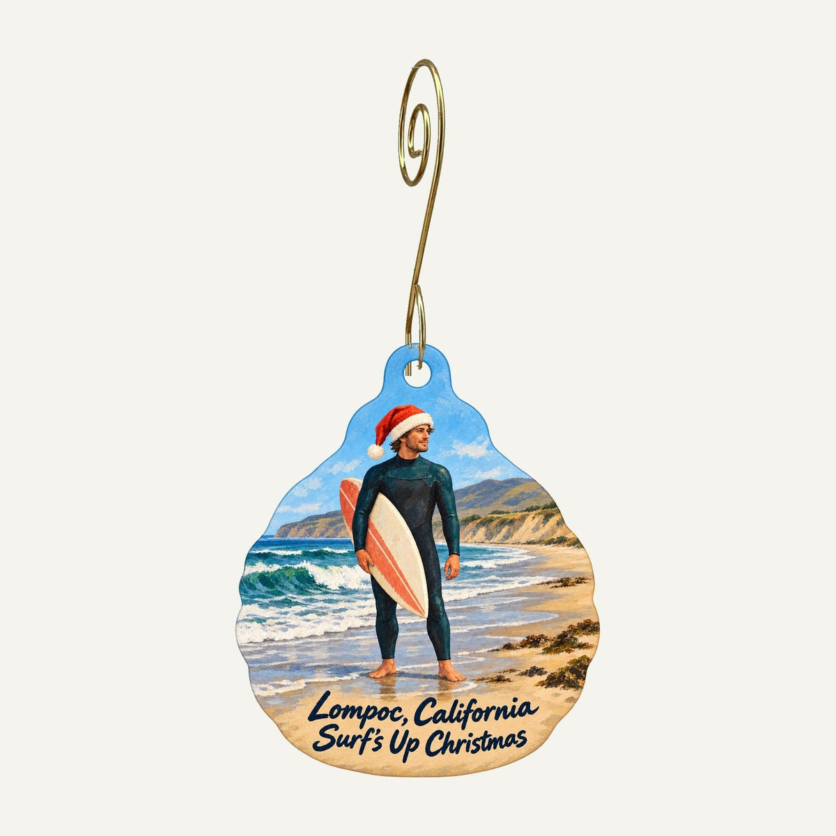 The Surf Connection Christmas custom wood ornament OC810 hanging on hook