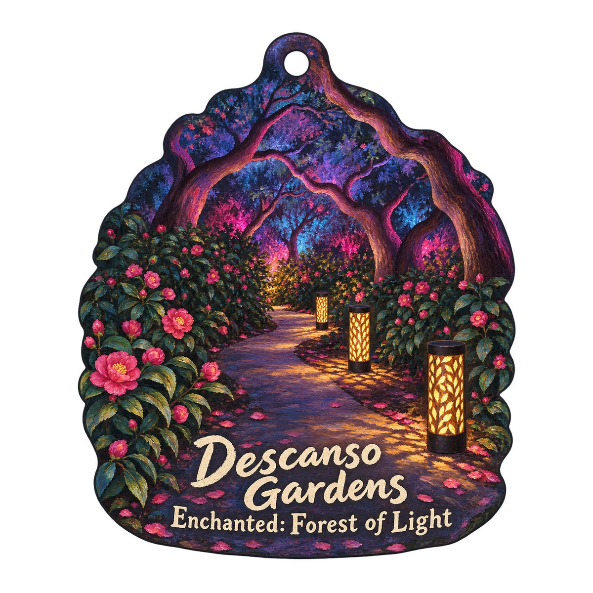 The Store at Descanso Gardens Christmas custom wood ornament OC81 on white
