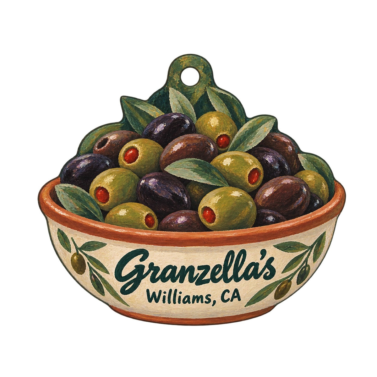 Granzella's Gourmet & Gifts Logo custom wood ornament OC824 on white