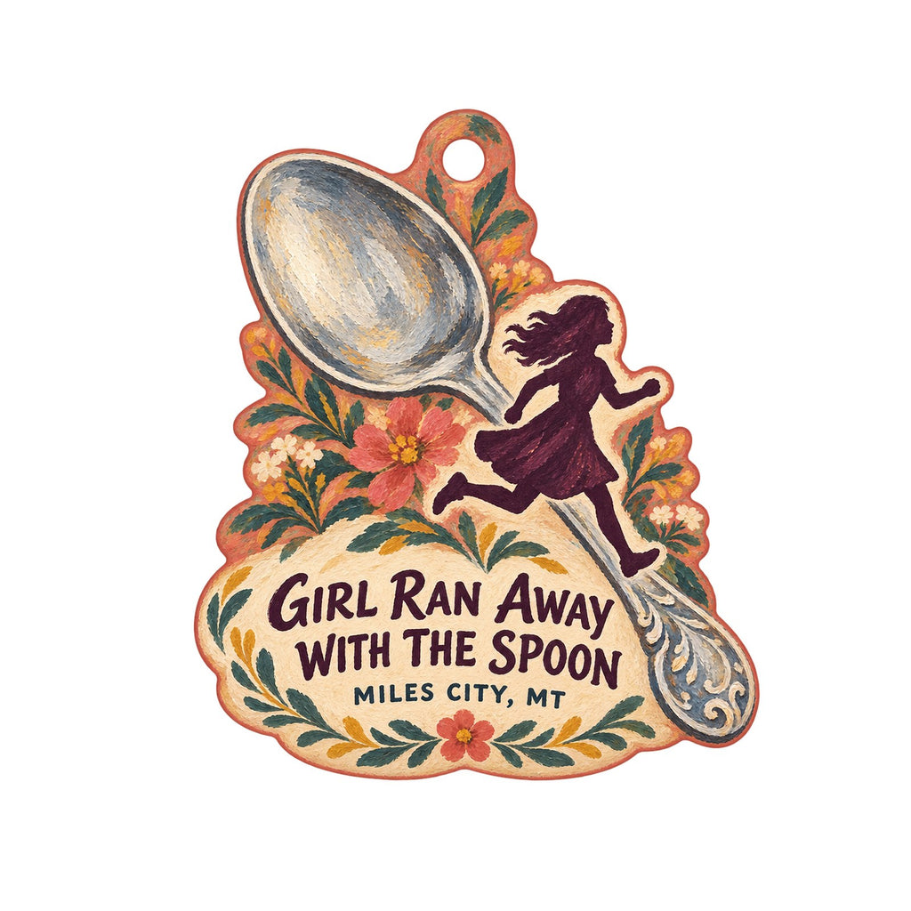 Girl Ran Away With the Spoon Logo custom wood ornament OC839 on white
