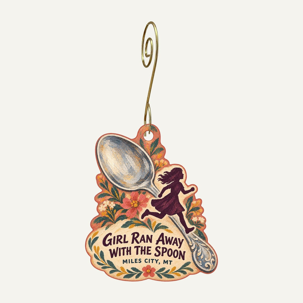 Girl Ran Away With the Spoon Logo custom wood ornament OC839 hanging on hook