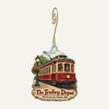 The Trolley Depot Logo custom wood ornament OC83 hanging on hook