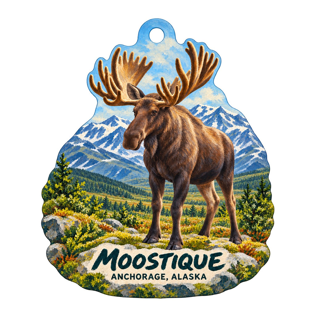 Moostique Logo custom wood ornament OC842 on white