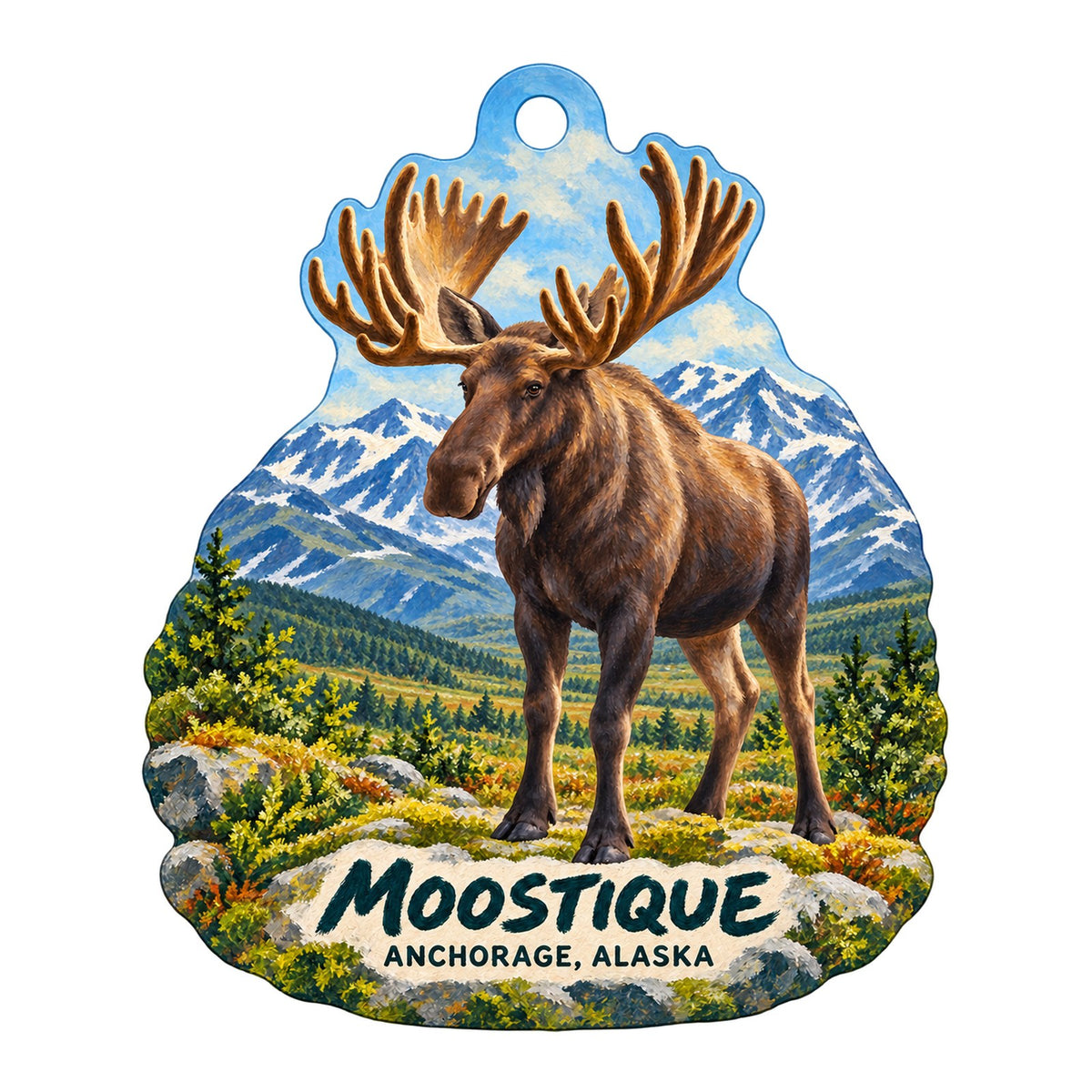 Moostique Logo custom wood ornament OC842 on white