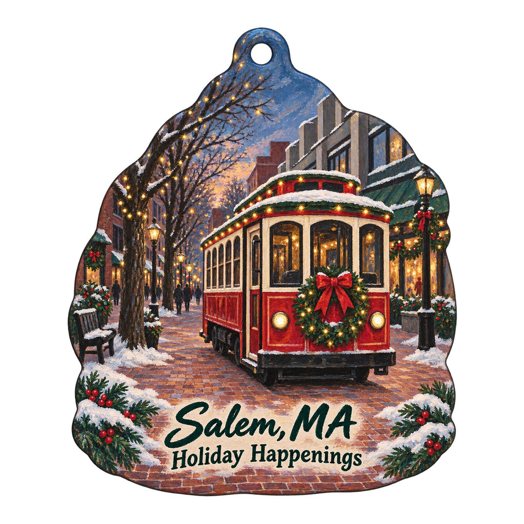 The Trolley Depot Christmas custom wood ornament OC84 on white