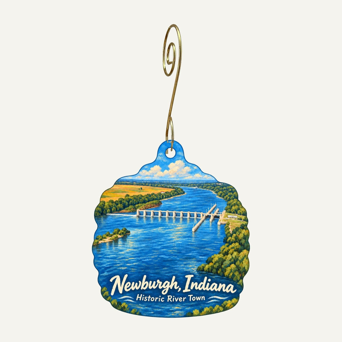 Mulberry Jean Accents Town Icon custom wood ornament OC850 hanging on hook