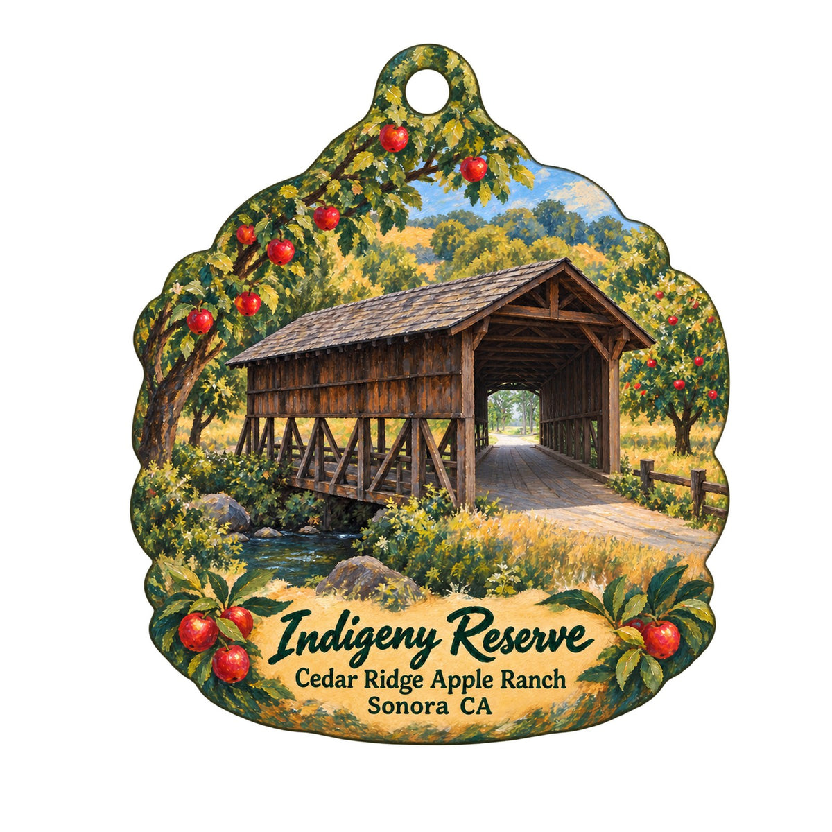 Indigeny Reserve Logo custom wood ornament OC851 on white