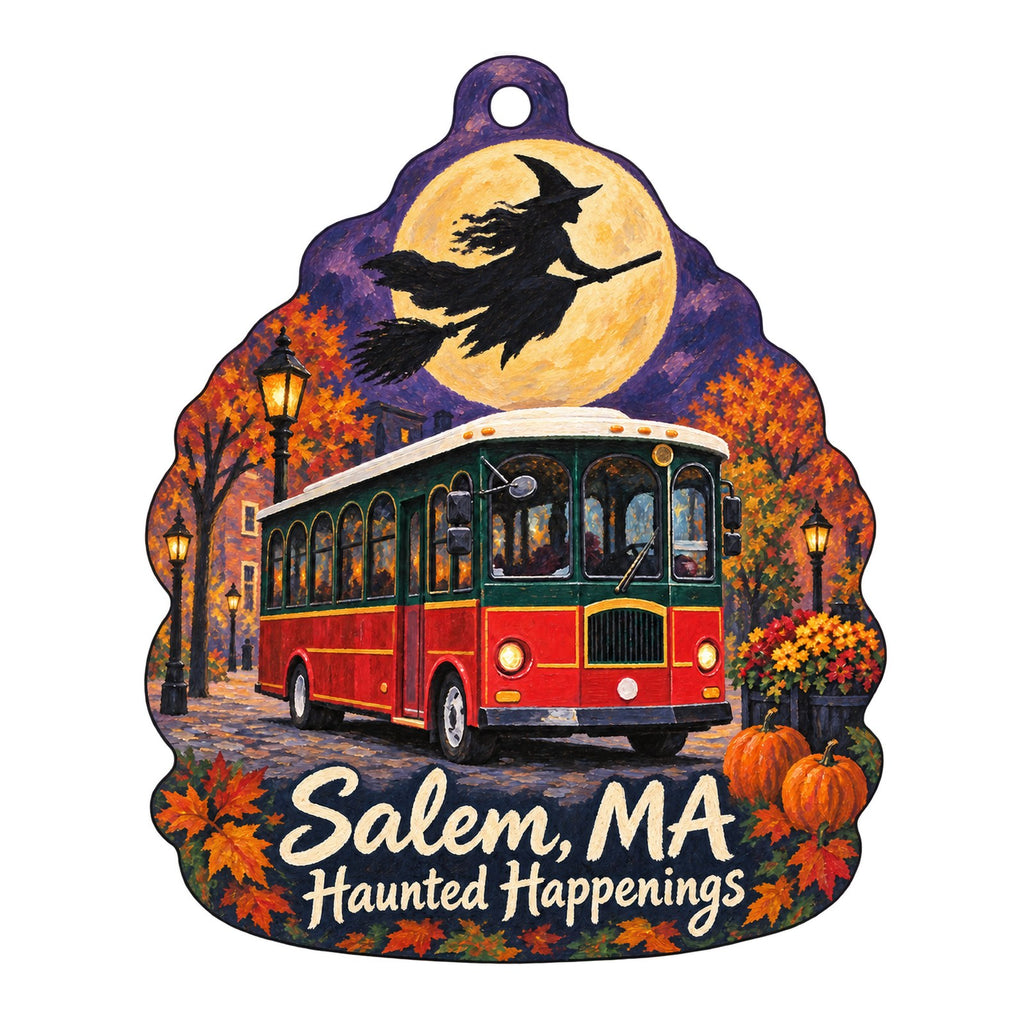 The Trolley Depot Town Icon custom wood ornament OC85 on white
