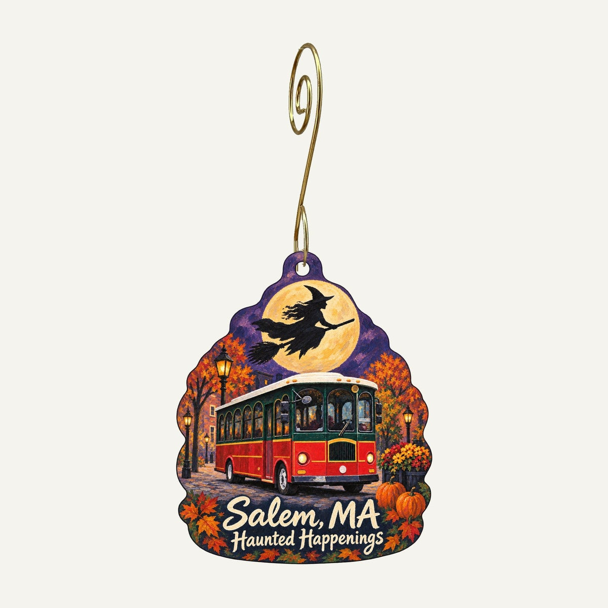 The Trolley Depot Town Icon custom wood ornament OC85 hanging on hook
