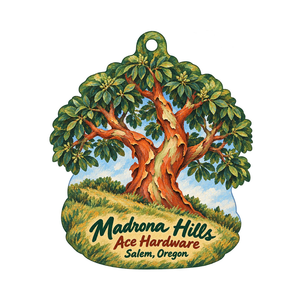 Madrona Hills Ace Hardware Logo custom wood ornament OC860 on white