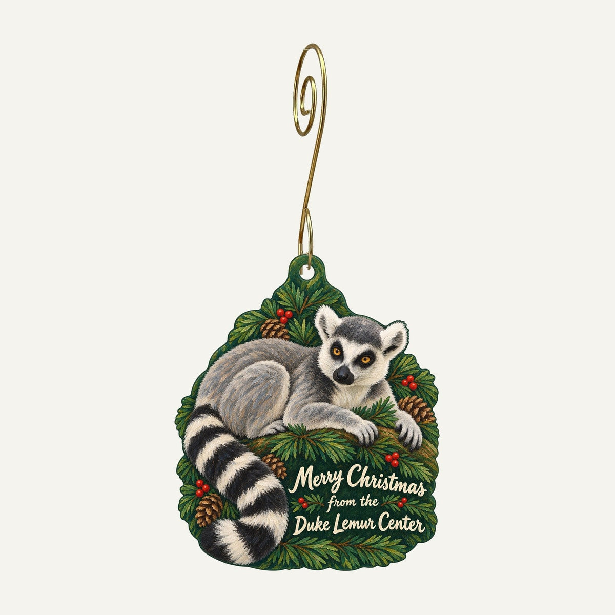 Duke Lemur Center Christmas custom wood ornament OC870 hanging on hook