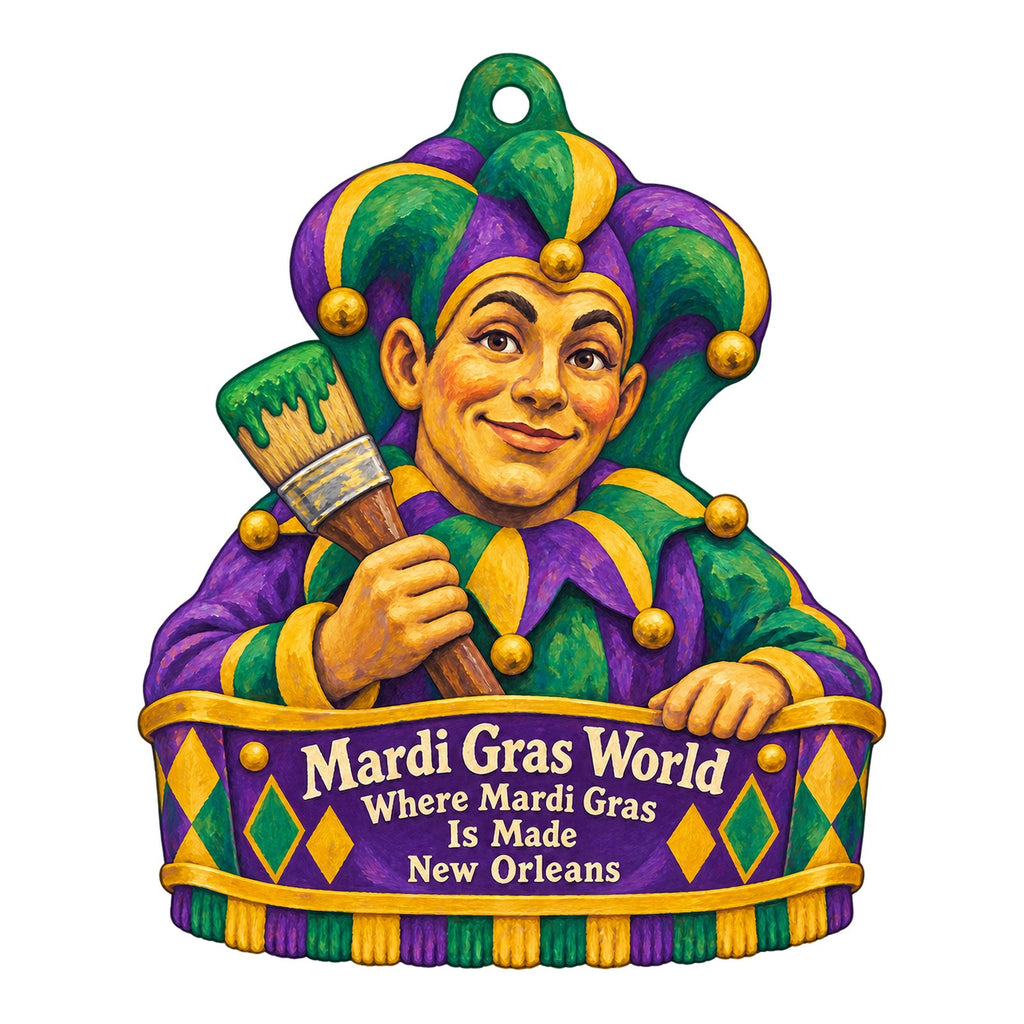 Mardi Gras World Logo custom wood ornament OC875 on white