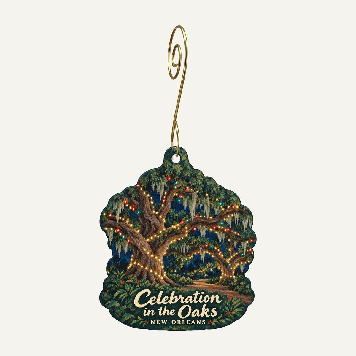 Mardi Gras World Christmas custom wood ornament OC876 hanging on hook