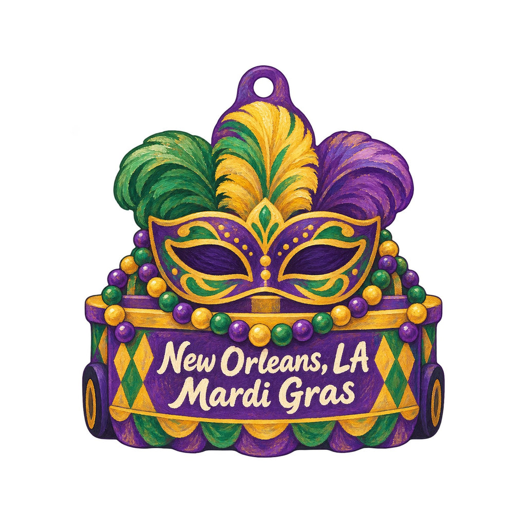 Mardi Gras World Town Icon custom wood ornament OC877 on white