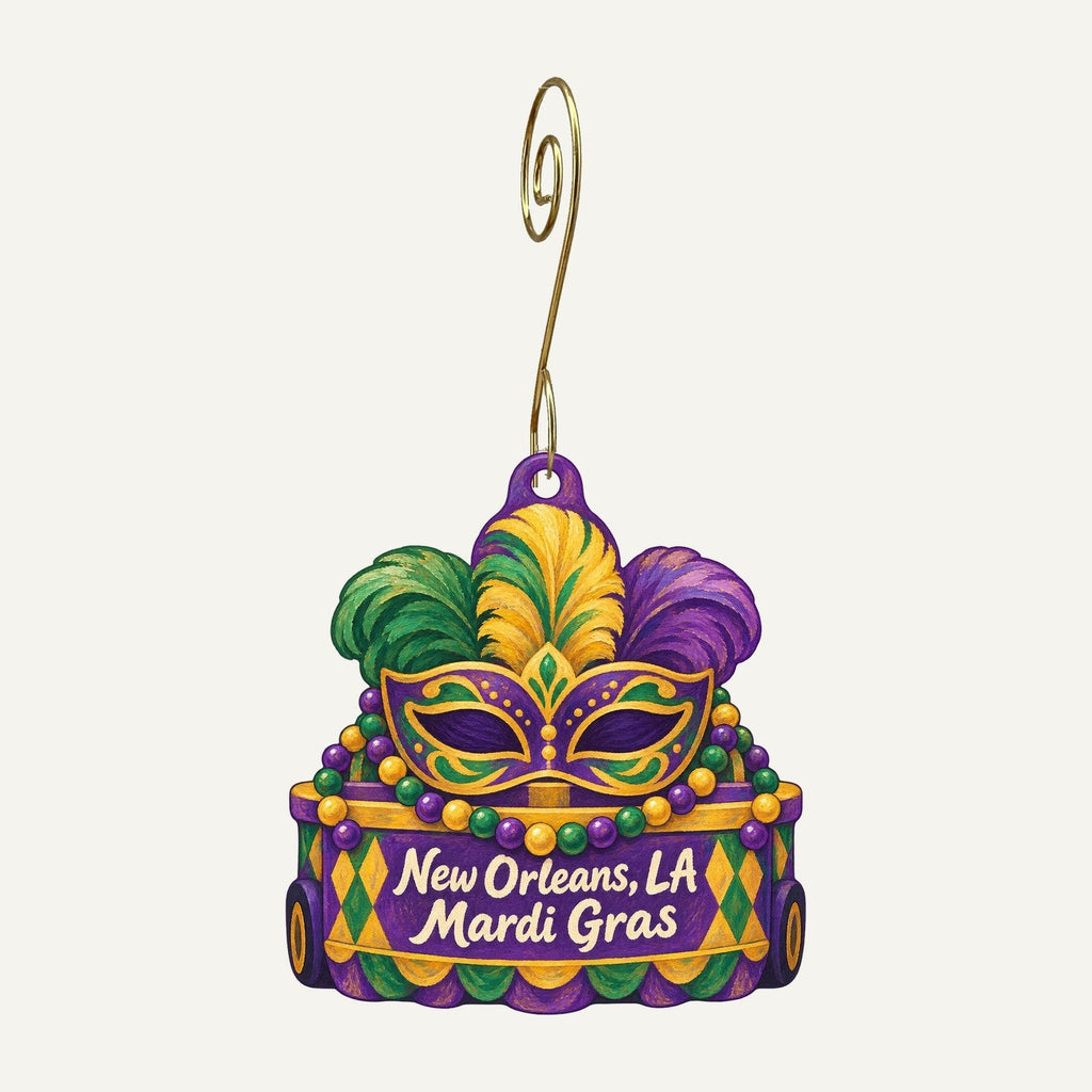 Mardi Gras World Town Icon custom wood ornament OC877 hanging on hook