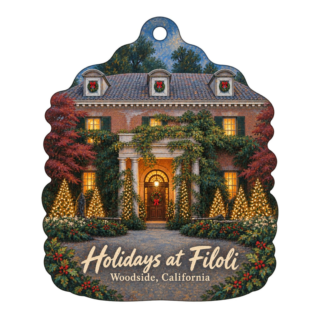 The Clock Tower Shop at Filoli Christmas custom wood ornament OC87 on white
