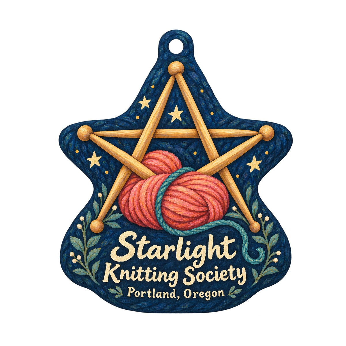 Starlight Knitting Society Logo custom wood ornament OC881 on white