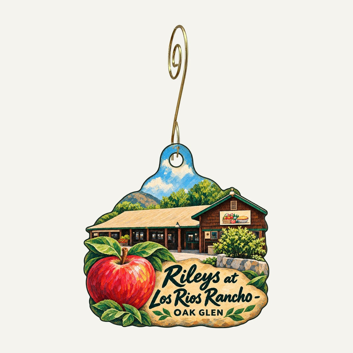 Rileys at Los Rios Rancho Logo custom wood ornament OC884 hanging on hook