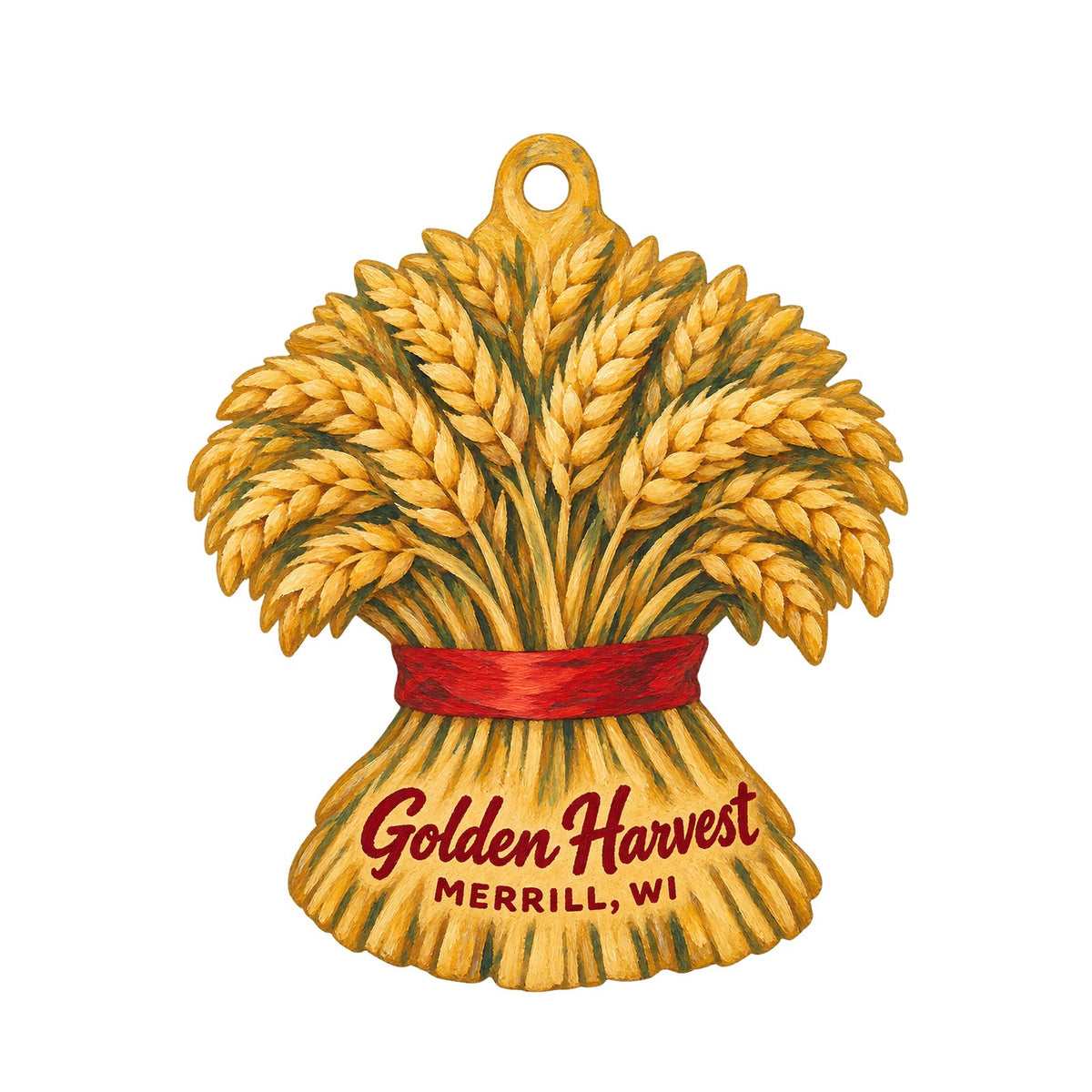 Golden Harvest Logo custom wood ornament OC887 on white